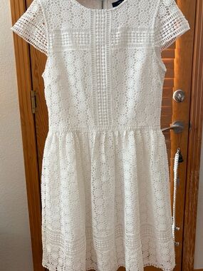 French Connection White Crochet Lace Fit-and-Flare Dress
